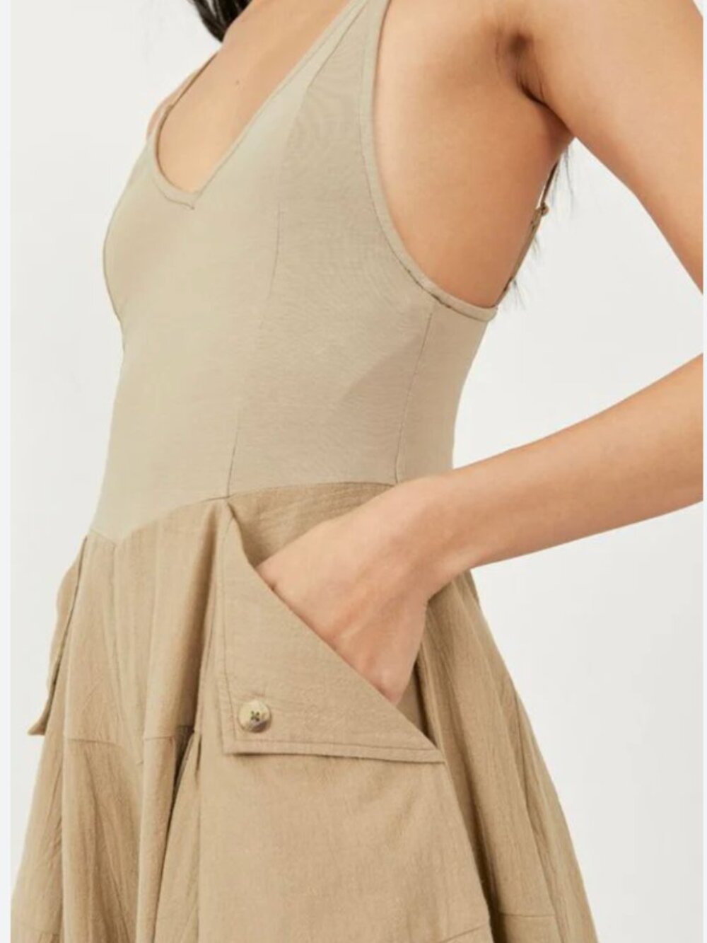 Free People Soledad Midi Dress | Small | Khaki | Cotton | A-Line Dress - Picture 2 of 15